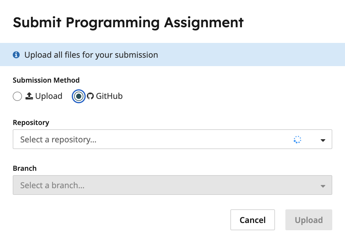 Gradescope submission as using GitHub.